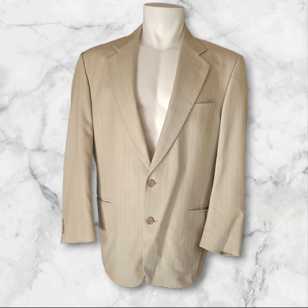Vito Rufolo Napoli Positano Wool Blazer Coat Italy Beige Pinstripe 42RE